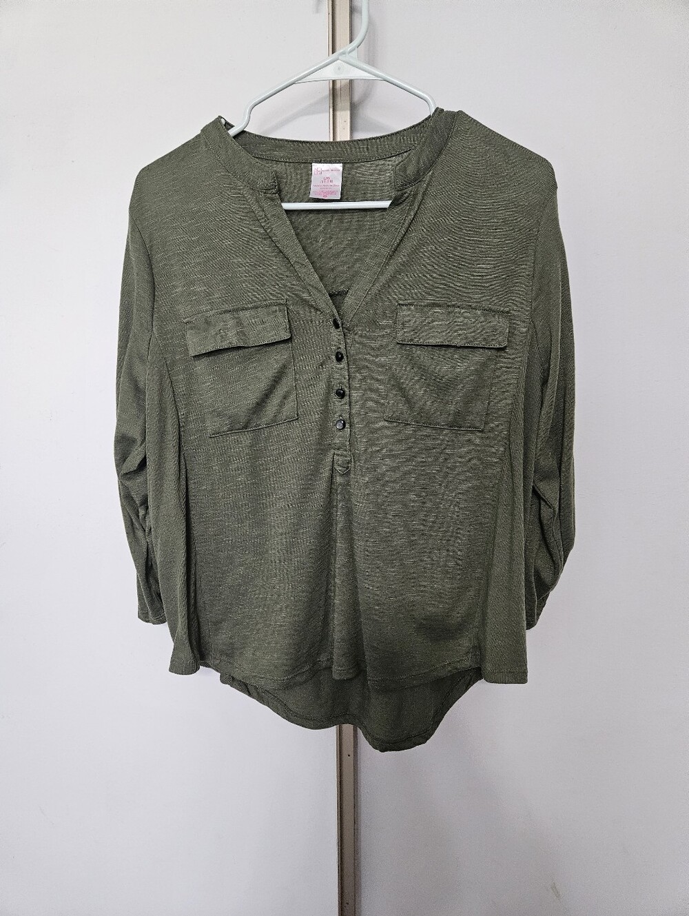 No Boundaries Olive Green Button-Front Utility Shirt